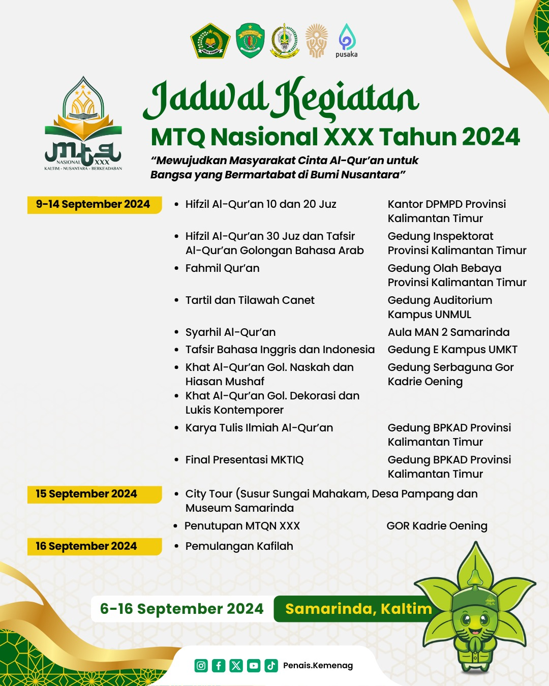 Jadwal Kegiatan MTQN XXX 2024